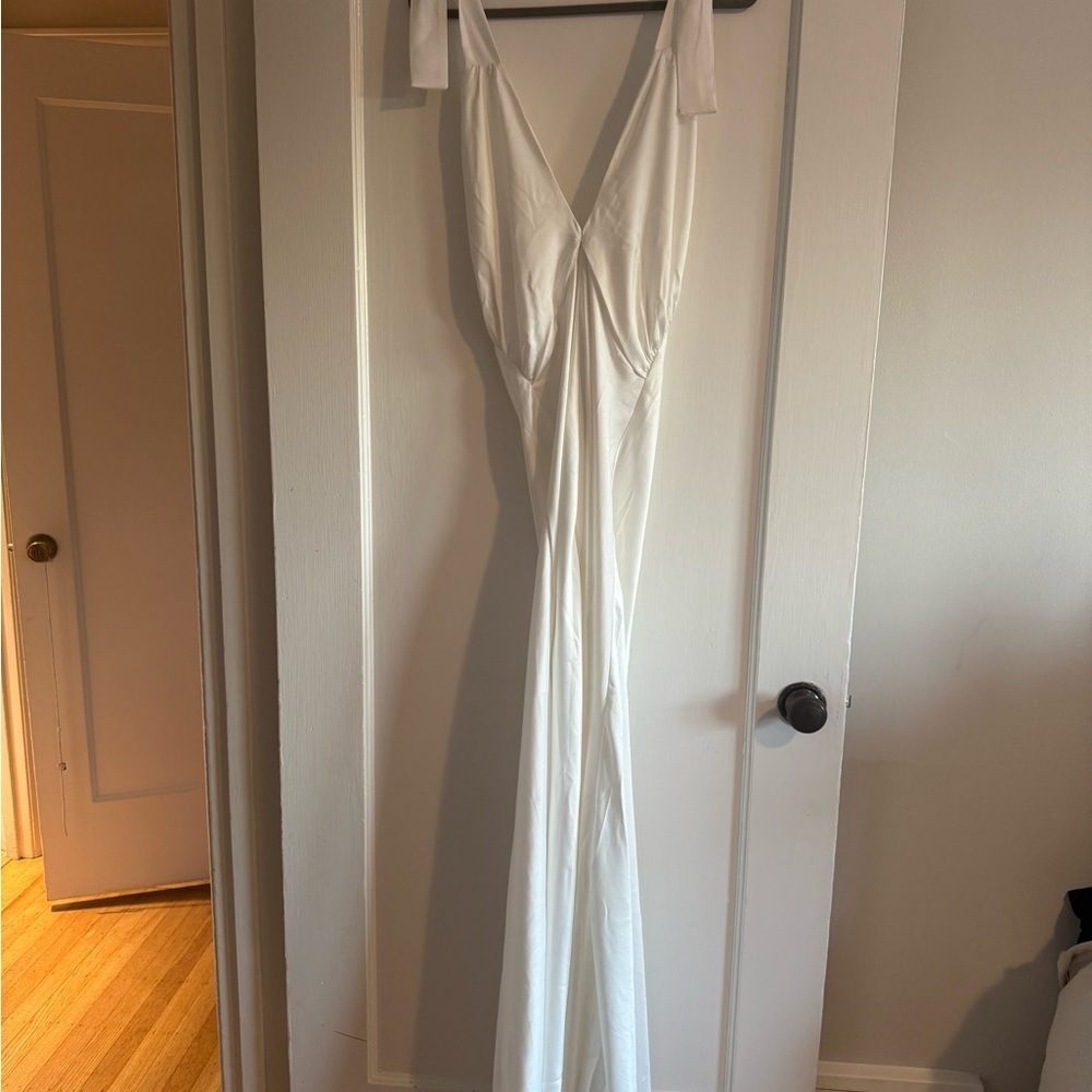 Mi Ami x Francesca's White Satin Halter Maxi Dress